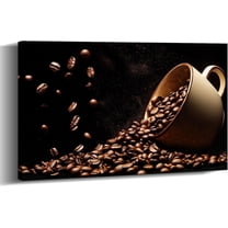 Coffee Canvas Art Kitchen Wall Decor Framed Brown Poster Coffee Bean Painting Vintage Artwork for Dining Room Bar Ready to Hang - 12.00"x18.00"