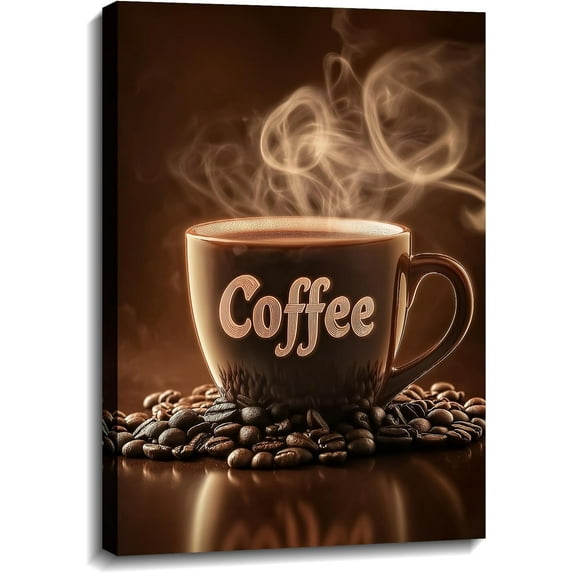 Coffee Canvas Wall Art Bar Wall Decor Brown Poster Caffe Latte Painting Vintage Artwork for Kitchen Dinging Room Decor Framed(Picture-1,12.00"x18.00")