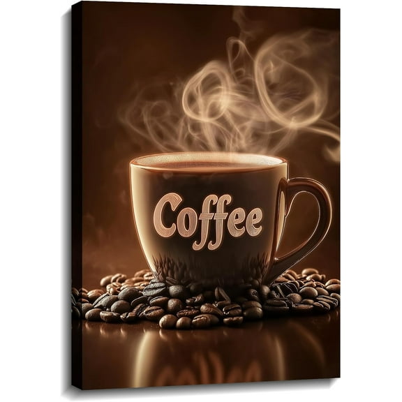Coffee Canvas Wall Art Bar Wall Decor Brown Poster Caffe Latte Painting Vintage Artwork for Kitchen Dinging Room Decor Framed(Picture-1,12.00"x18.00")