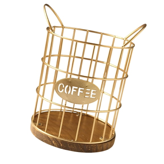 Coffee Capsule Holder Storage Basket Container with Iron Wood Material for Office Kitchen Bar
