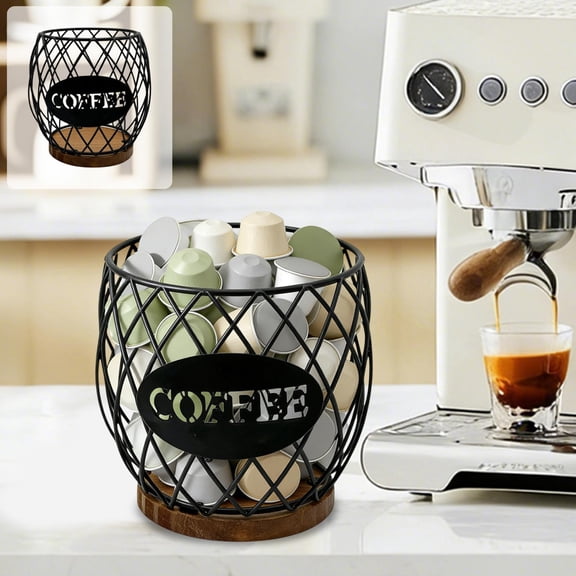 Coffee Capsule Storage Basket under $5! Yrmaups Coffee Capsule Storage Basket, Pineapple Shaped Organizer, Iron Mesh and Solid Wood Base, Kitchen Counter Storage, Fruit Snack Basket