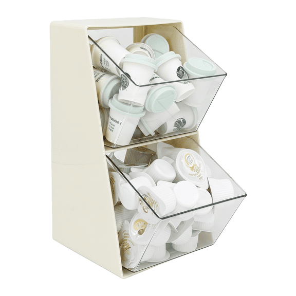 Coffee Capsule Storage Box, with 2 Large Capacity Basket K Cup Storage Container Coffee Bar Accessories for Creamer Suger Plastic Desk Box Tea Bag Organizer Creamy