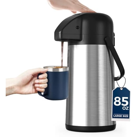 Coffee Carafe for Keeping Hot - 85OZ / 2.5L Airpot Coffee Dispenser with Pump - Large Coffee Carafe for Hot Drinks Tea Liquid - Insulated Stainless Steel Hot Water Beverage Urn for Parties