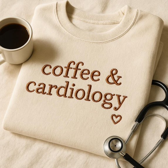 Coffee & Cardiology Embroidered Sweatshirt, Heart Love Sweater, Cardiologist Gift, RN Crewneck, Doctor Nurse Appreciation Shirt