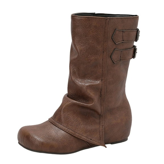 Coffee Casual Winter Ankle Boots Round Toe With Lace-Up Detailing Comfortable For Women Pu Leather