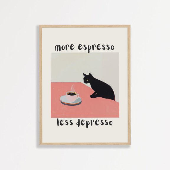 Coffee Cat Kitchen Wall Art Espresso Quote Poster