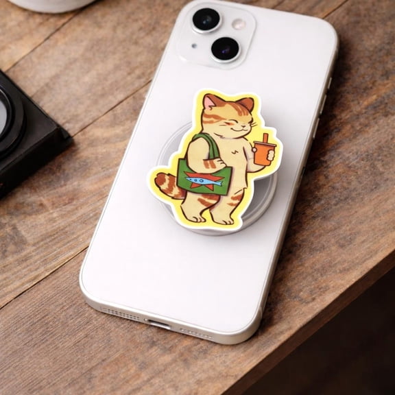 Coffee Cat Phone Grip, Cute Cat, Tote Bag Cat, Durable and Cute Pop Socket for iPhone & Samsung