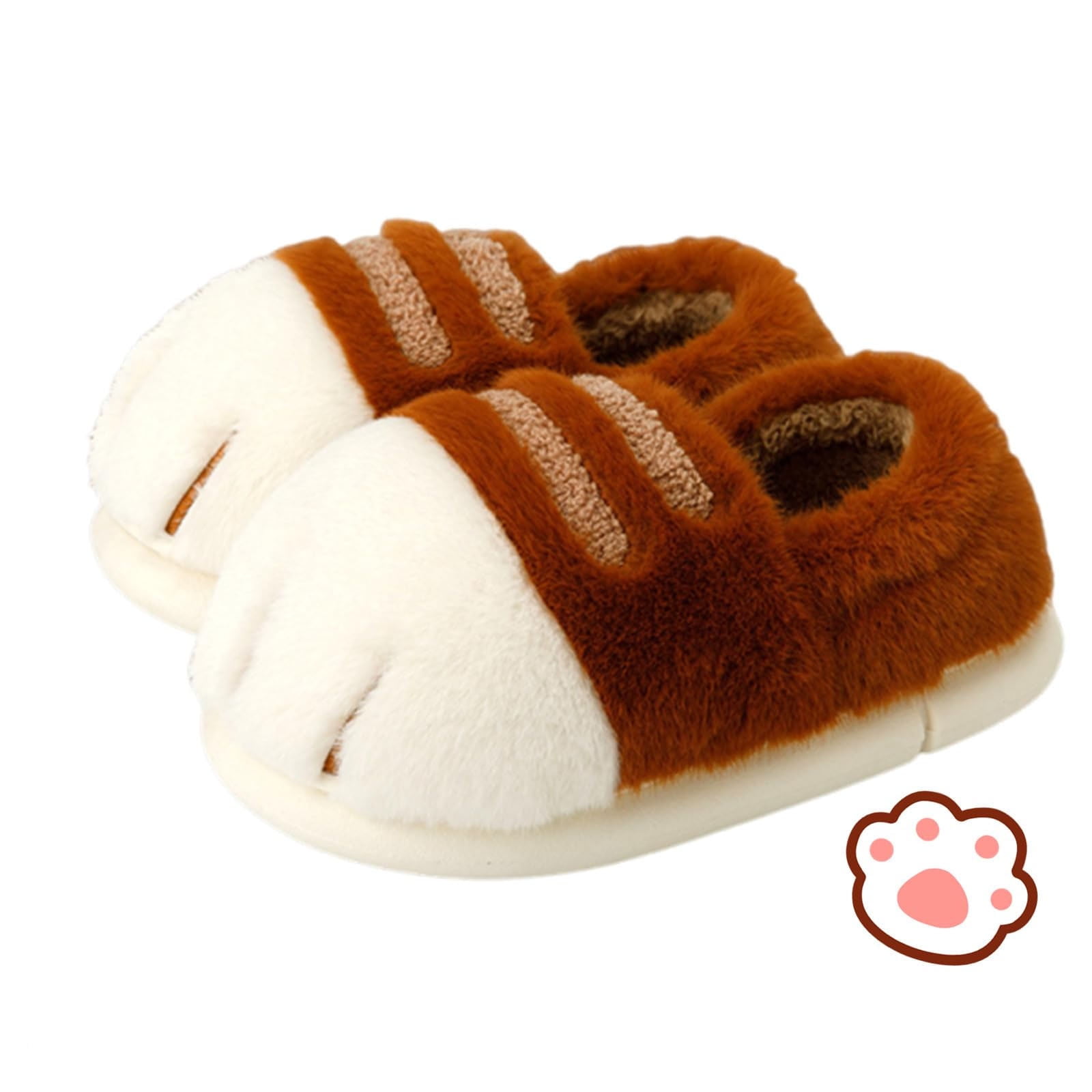 Coffee Cats Paw Slippers, Faux Fur Slippers, Winter Footwear With Non-Slip Sole, Thick Cushioning For Indoor And Outdoor Use, Cozy Comfort For Home Lounging