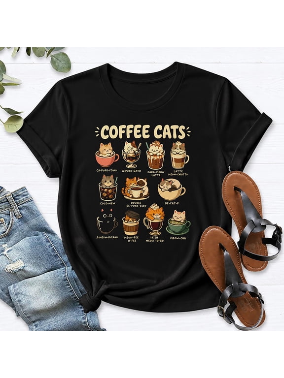 Coffee Cats Shirt, Cat Lover Coffee Graphic Tee Gift, Unisex S-3XL