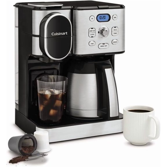 Coffee Center 10-Cup Thermal Carafe Drip Maker and Single-Serve Brewer with Over Ice Function, Fully Automatic Coffeemaker, Compatible Single-Cup Pods, Black/Stainless, SS-21NAS