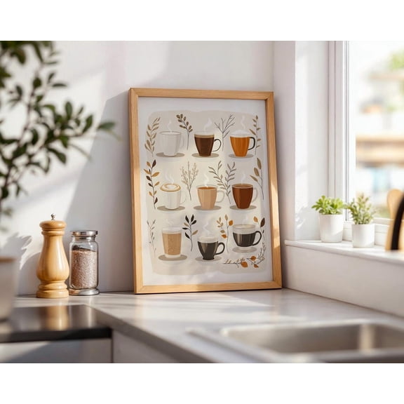 Coffee Chart Minimalist Kitchen Decor, Unframed Paper Poster 8x10in