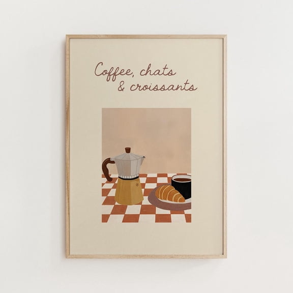 Coffee Chats and Croissants Art Print Kitchen & Dining Room Decor, Unframed Paper Poster 8x10in