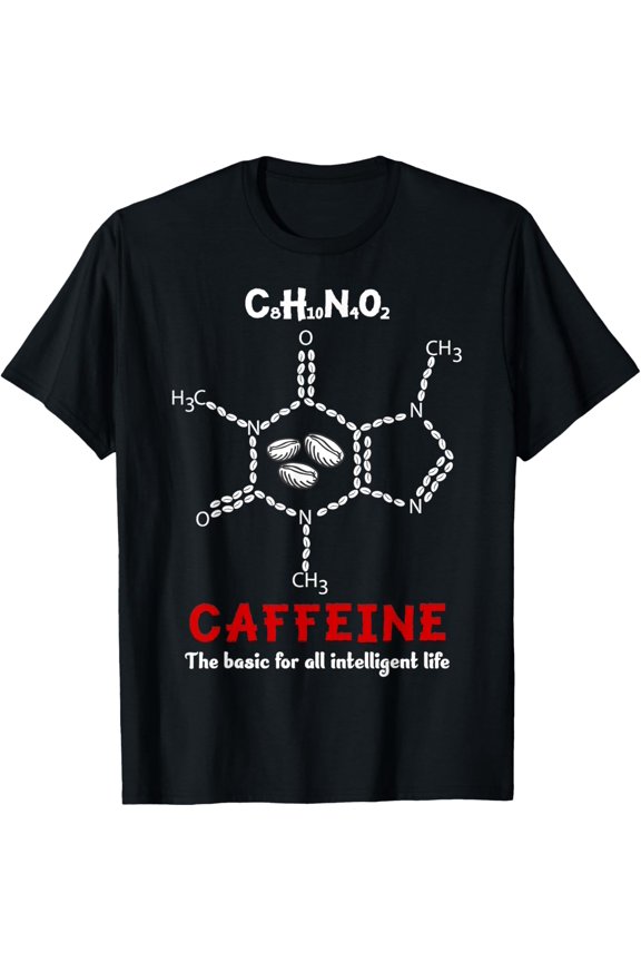 Coffee Chemical Structure Caffeine Molecule Chemistry Themed T-Shirt