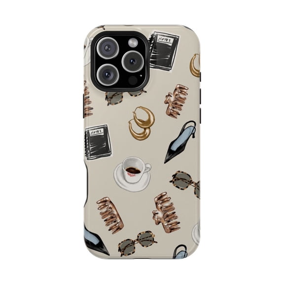 Coffee Chic Essentials Magnetic Tough Phone Case, Cute Cafe Style Dual Layer Shockproof Protective Cover Compatible with iPhone 12 mini