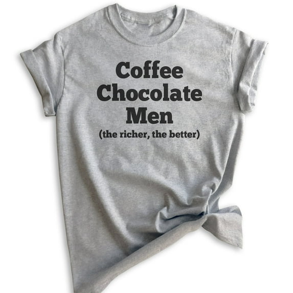 Coffee Chocolate Men Shirt, Unisex Women's Shirt, Chocolate Shirt, Chocolate Lover Foodie Food Lover Shirt, Heather Gray, Large