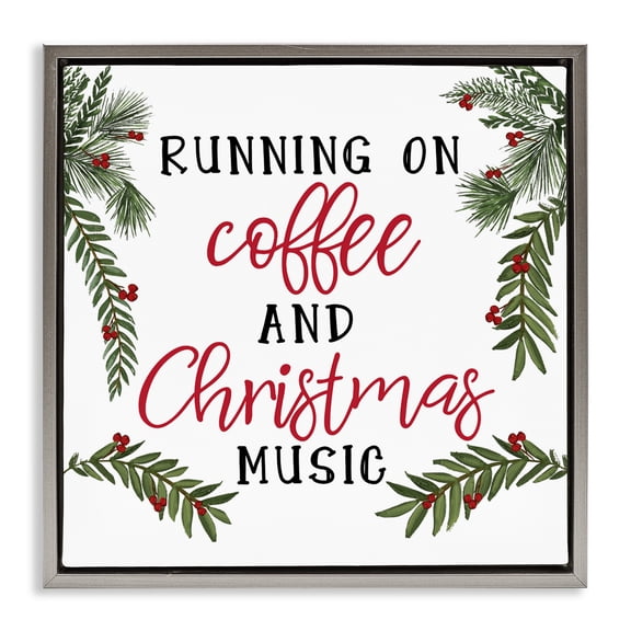 Stupell Industries - Coffee & Christmas Music Gray Floating Frame Canvas Art, 25 x 25, Made In USA
