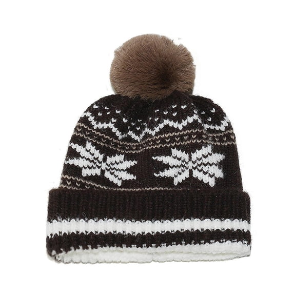 Coffee Christmas Snowflake Ear Protection Hoodie Knitted Hat For Women With Seasonal Design Soft And Festive