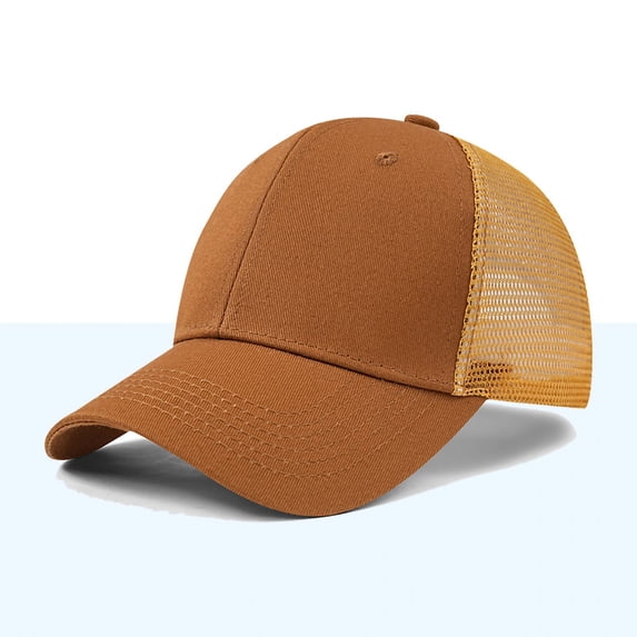 Coffee Classic Plain Baseball Cap, 22-24'' Adjustable Size Mesh Trucker Hat for Men/Woman