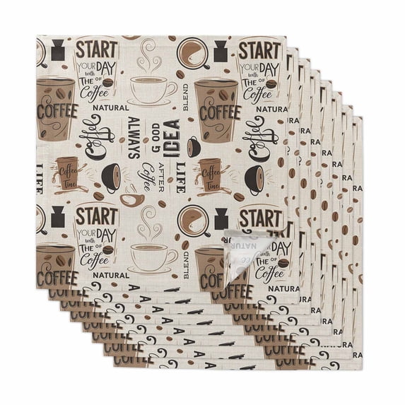 Coffee Cloth Napkins, Brown Beans Cup Dessert Drink Monochrome Washable and Reusable Dinner Napkins Set of 8, Table Napkin for Kitchen Party Birthday Wedding Hotel Housewarming 20"x20"