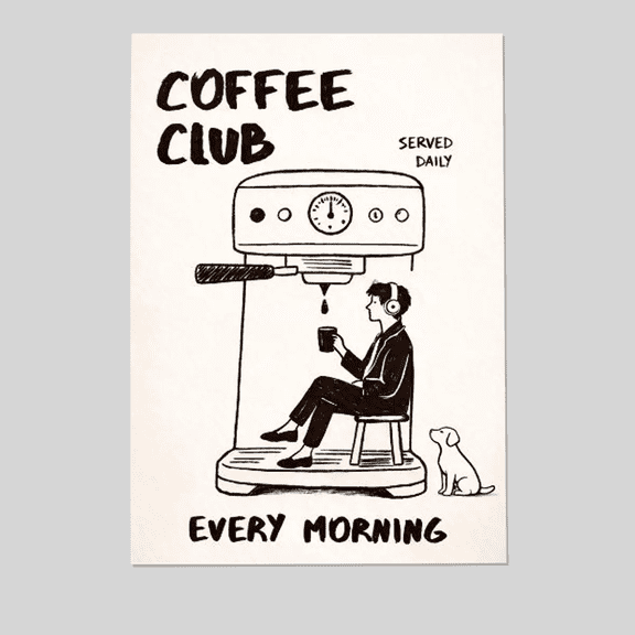 Coffee Club Art Print | Espresso Poster | Blue Kitchen Decor | Cafe Wall Art Style 1 Full Size 24''x36'' The Golden Shop