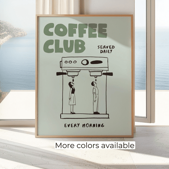 Coffee Club Hand Drawn Retro Kitchen Poster, Fun Kitchen Illustration, Trendy Kitchen Decor, Coffee Lover Wall Art, Aesthetic Cafe Poster Mr3, Poster Home Decor , Poster Print Only