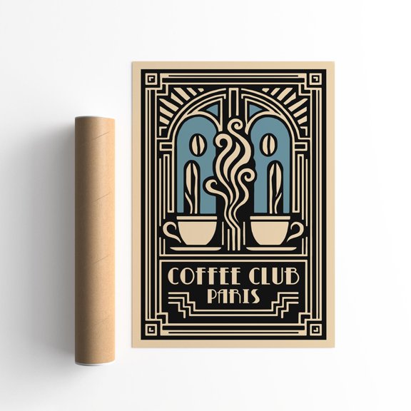 Coffee Club Paris Poster, Art Deco Kitchen Wall Decoration UNFRAMED Poster, Wall Art for Decor, Present, 8x12
