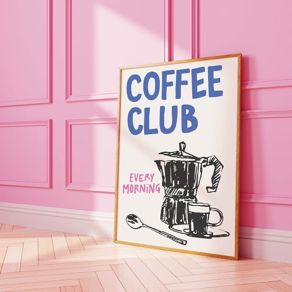 Coffee Club Poster Cute Bar Decor Trendy Kitchen Espresso Wall Art Poster, Unframed Size 8x12
