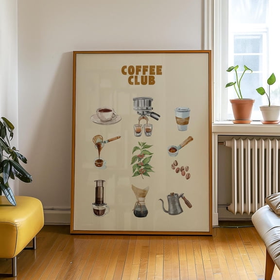 Coffee Club Poster Wall Art, Retro Cafe Kitchen Or Coffee Station Decor UNFRAMED Poster, Wall Art for Decor, Present, 16x24
