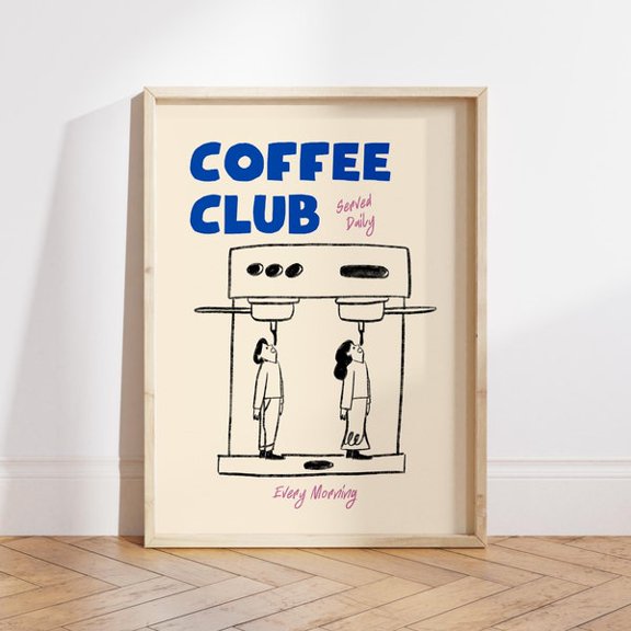 Coffee Club Print: Espresso Machine Doodle, Kitchen Wall Art ( File), Unframed Paper Poster 24x36in