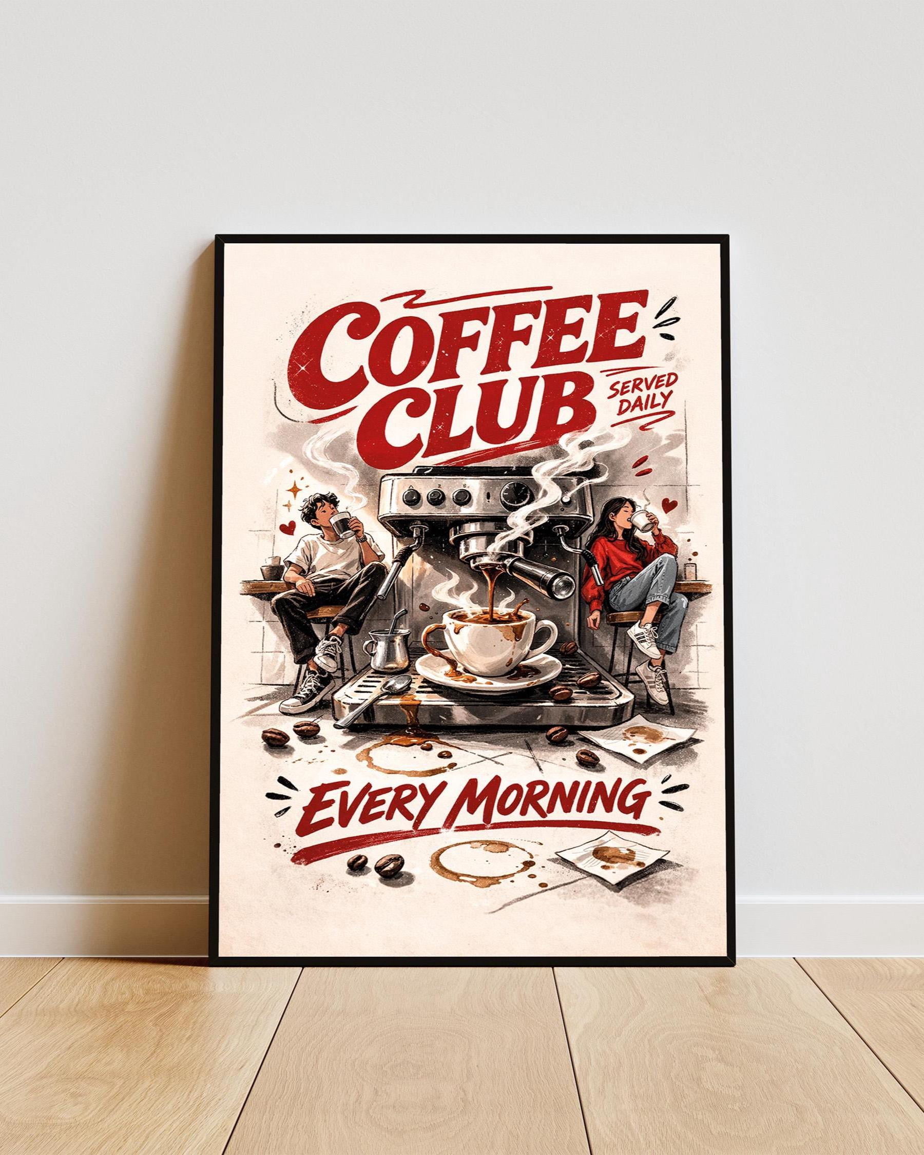 Coffee Club Vintage Caf Retro Coffee Whimsical Kitchen Poster , Poster ...