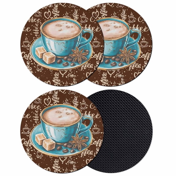 Coffee Coasters Set of 4, Absorbent Coasters for Drinks, Brown Teal Pastoral Vintage Art Coaster for Desk Coffee Table Protection, Home Decor House Warming Gifts 4"