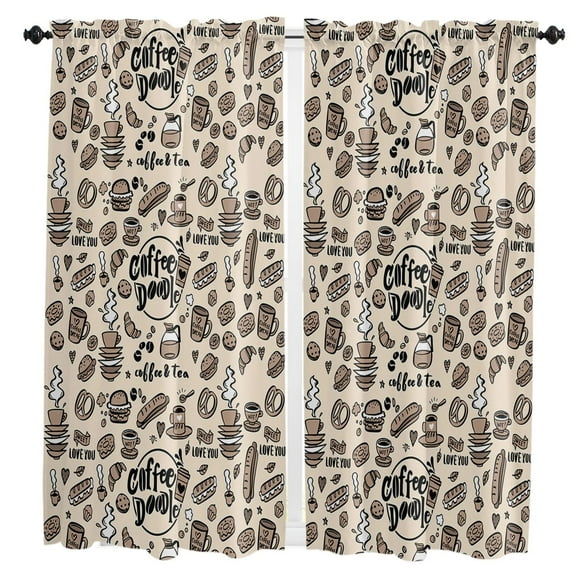 Coffee Cup Coffee Beans Curtains Home Decor Living Room Kitchen Balcony Room Window Curtain Bedroom Patio Decoration