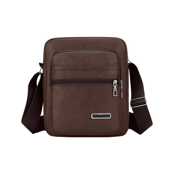 Coffee Coffee Mens Crossbody Bag Pu Leather Multi Layer Storage Shoulder Bag Large Capacity Commuting Handbag For Travel Work Outdoor Activities