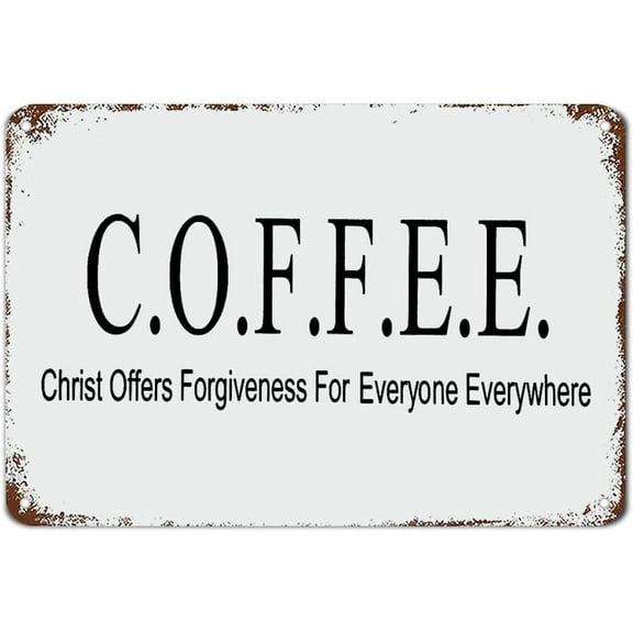 Coffee Coffee Offers Forgiveness Metal Sign with Quote Metal Sign Motivational Wall Decorations for Living Room Rustic Wall Art Kitchen Wall Hanging Signs Wall Sign 12x8inch