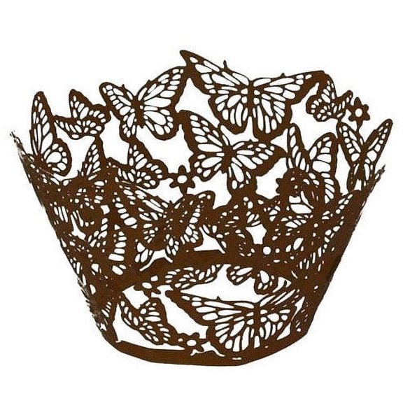 Coffee Color Butterfly Lace Cupcake Wrappers (25pcs, Standard Size) Grease Resistant Cake Liners for Baking, Caking and Crafting by Bakell