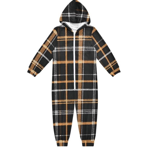 Coffee Colored Checkered Pattern One Piece Pajamas Soft Jumpsuit Cozy Sleep and Play Romper Zipper and Pockets 4T