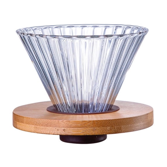 Coffee Colored Glass Pour Over Coffee Maker - Reusable Drip Filter Mug with Removable Wooden Base, Portable Hand-Brew Coffee Filter ( Clear )