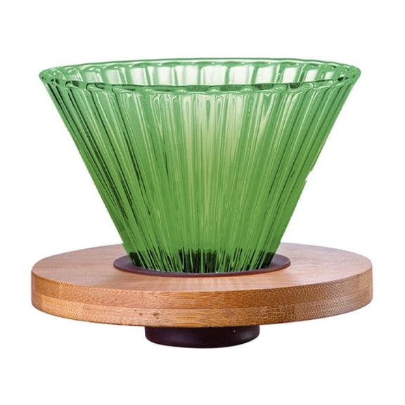 Coffee Colored Glass Pour Over Coffee Maker - Reusable Drip Filter Mug with Removable Wooden Base, Portable Hand-Brew Coffee Filter ( Green )
