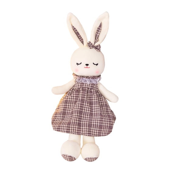Coffee-Colored Rabbit Novelty Plush toy Dolls, Soft Stuffed Bunny with Plaid Dress & Lace Ruffle Trim, Cuddly Playmates for Kids, decorative Accents for Bedrooms & Nurseries,
