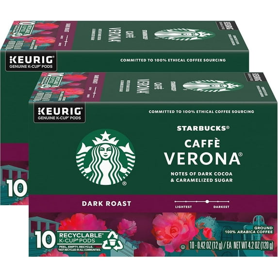Coffee Company Caffe Verona Coffee K-Cup Pods, Dark Roast Ground Coffee K-Cups for Brewers, 100% Arabica Coffee, 10 CT K-Cup Pods/Box (Pack of 2 Boxes)