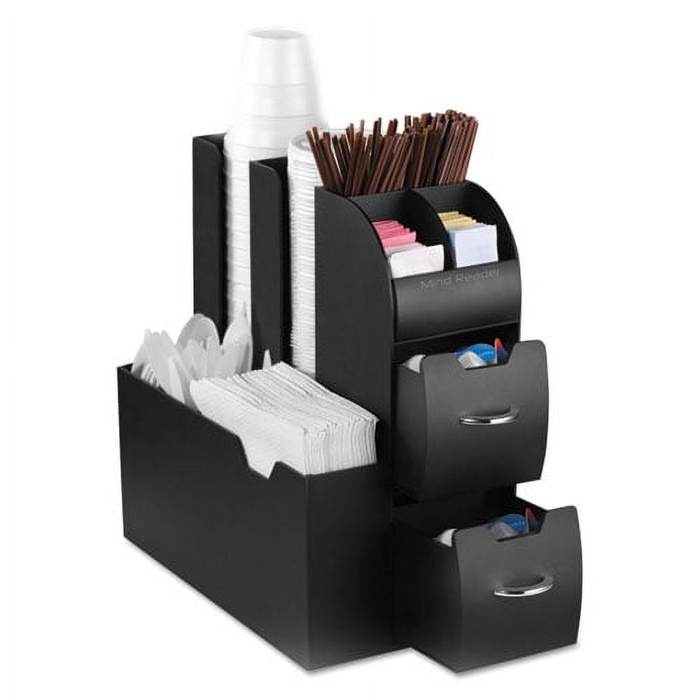 Black Plastic and Chrome Coffee Condiment Organizer Station