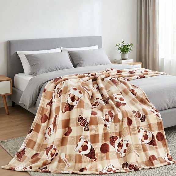 Coffee Cookie Plaid Throw Blanket for Couch or Bed, Soft Flannel Warm Cozy Decor Cover, Washable Blanket for Bedroom Use.