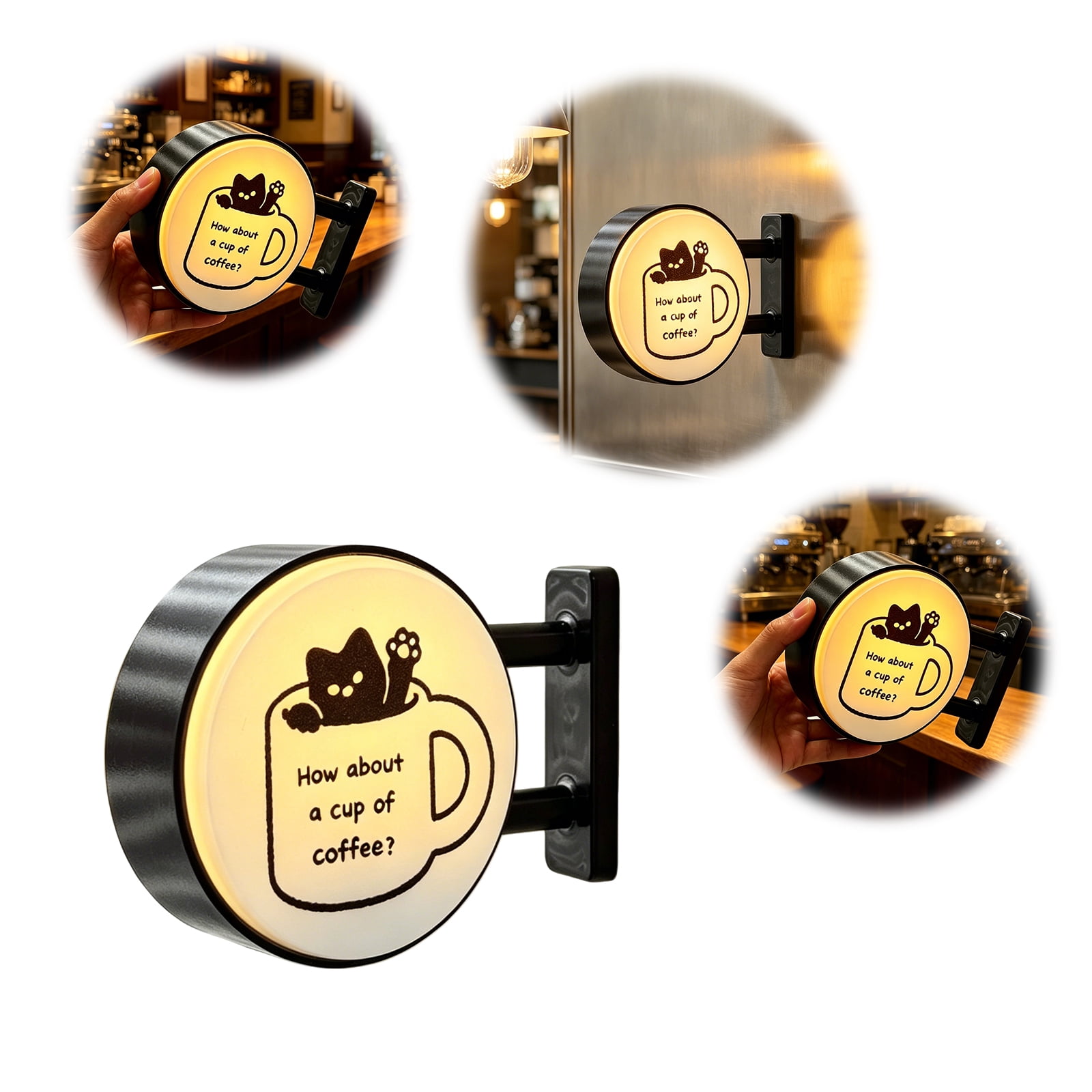 Coffee Corner Light Sign Magnet, Cup Cat Glowing Fridge Magnet with ...