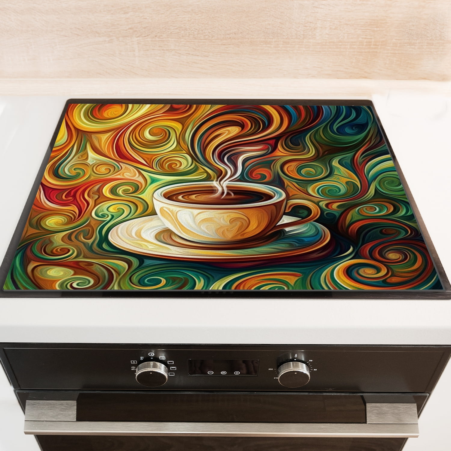 Coffee Cover for Stove Top Electric Flat Top, Cup of Coffee Colorful Glass Stovetop Cover, Decorative Cooktop Covers Mat for Kitchen RV (28×20 Inch)