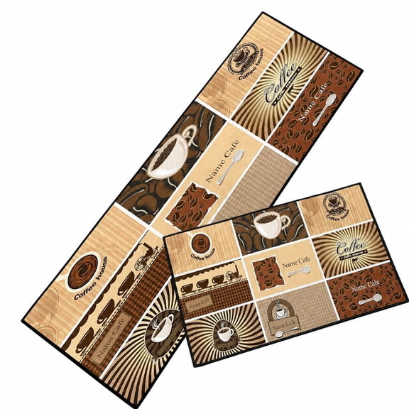 Coffee Cream Kitchen Rugs, Kitchen Rug Set, Kitchen Mat Set & Kitchen Floor Mat Set of 2, Non Skid Washable Vintage Tea Cup Kitchen Mats for Floor, Chocolate Cafe Kitchen Runner Rug, Kitchen Decor