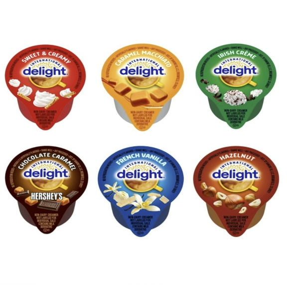 Coffee Creamer Single Serve Variety Pack, (48ct/ 6 Different Flavor) French Vanilla, Irish Cream, Caramel Macchiato, Sweet Cream, Chocolate Caramel, Hazelnut (Box of 48)