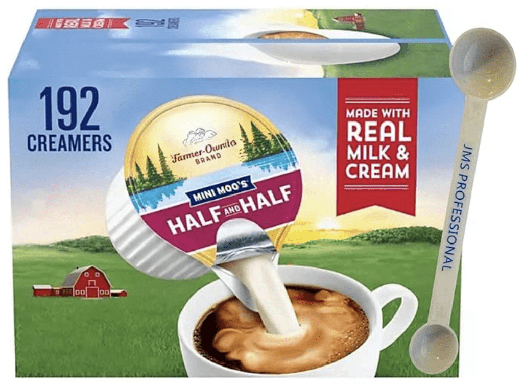 Coffee Creamer Singles Mini Moos Half & Half Creamer Singles, (192 Count), along with our 1g  3g Plastic Measuring Scoop By JMS PROFESSIONAL