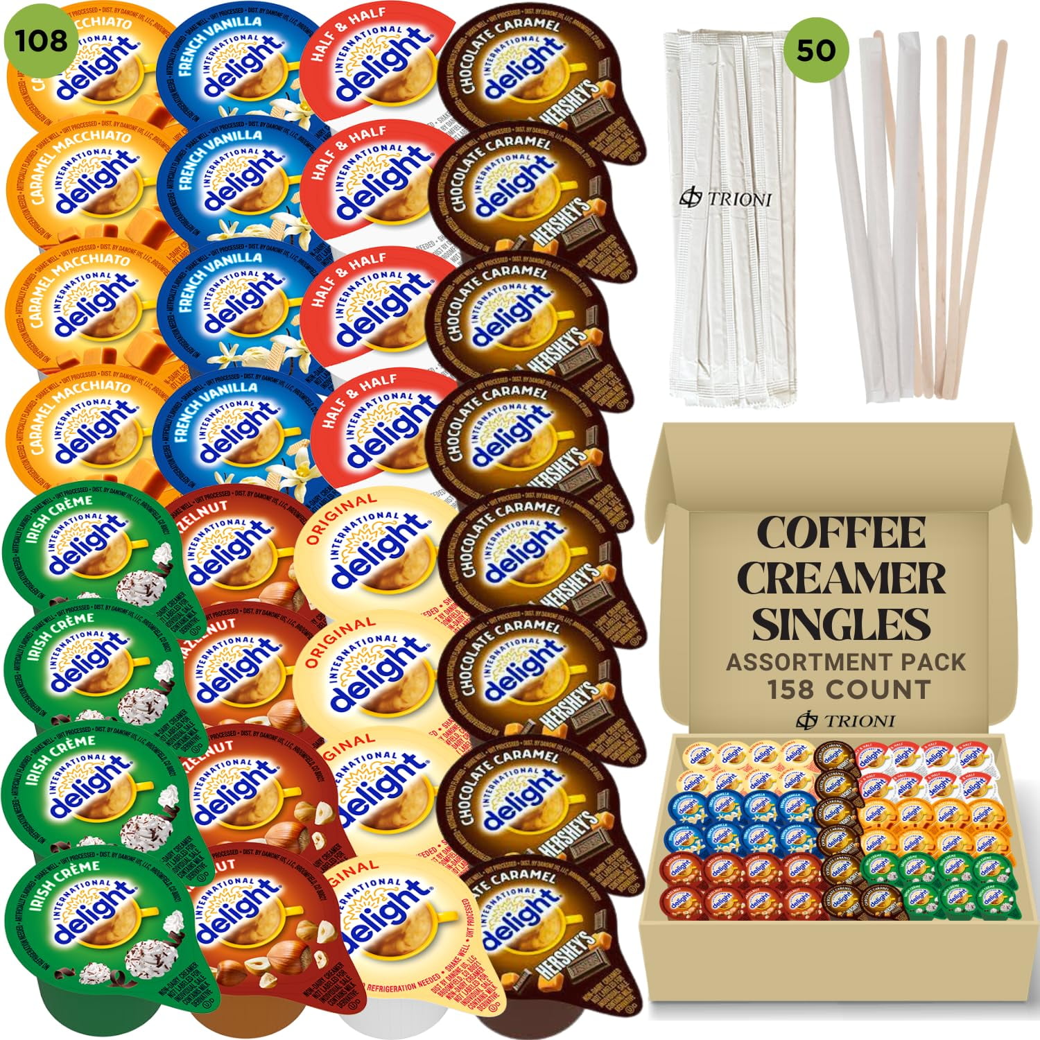 Coffee Creamer Singles Variety Pack 158 total count of Caramel