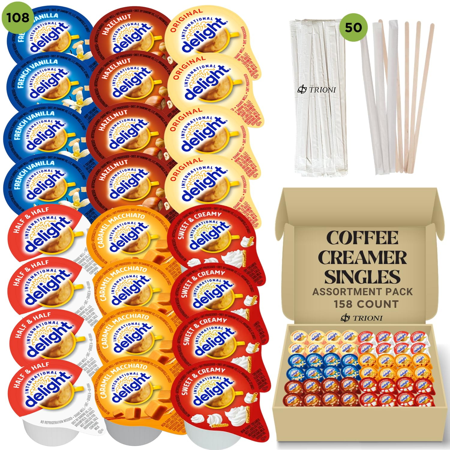 Coffee Creamer Singles Variety Pack Bulk Bundle (158 ct) Includes