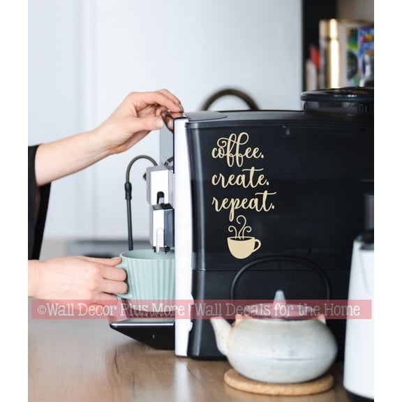 Coffee Create Repeat Kitchen Counter Cover Appliance Coffee Machine Decor Sticker - Stand Mixer Decals - Coffee Maker Pot Decal Quote - Vinyl Decals for Kitchen Mixers, Beige